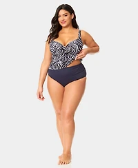Anne Cole Plus V-Neck Underwire Printed Drape Front Tankini Top