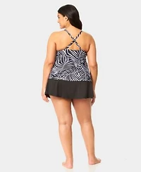 Anne Cole Plus Size Printed Easy Tri Tankini Top Skirt