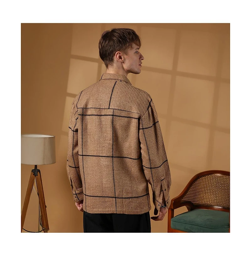 Campus Sutra Men's Ash Brown Graph-Check Waffle Overshirt