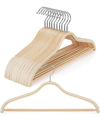 BP4U Lightweight Clothes Hangers with Pants Bar, Slim Birch Wood for Suits, Coats, Trousers, Shirts, Sweaters, Dresses