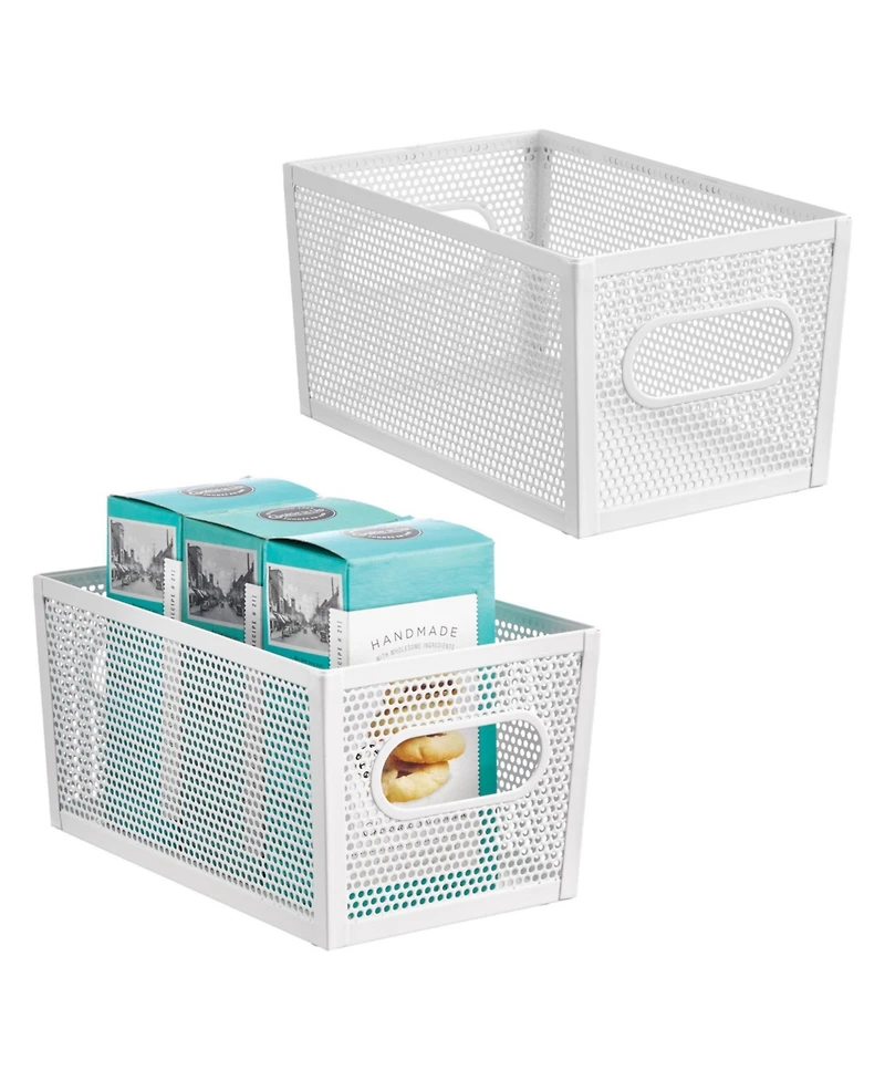 mDesign Perforated Metal Storage Bin with Handles - Set of 2 - Matte White