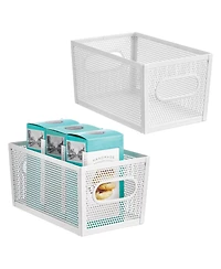 mDesign Perforated Metal Storage Bin with Handles - Set of 2 - Matte White