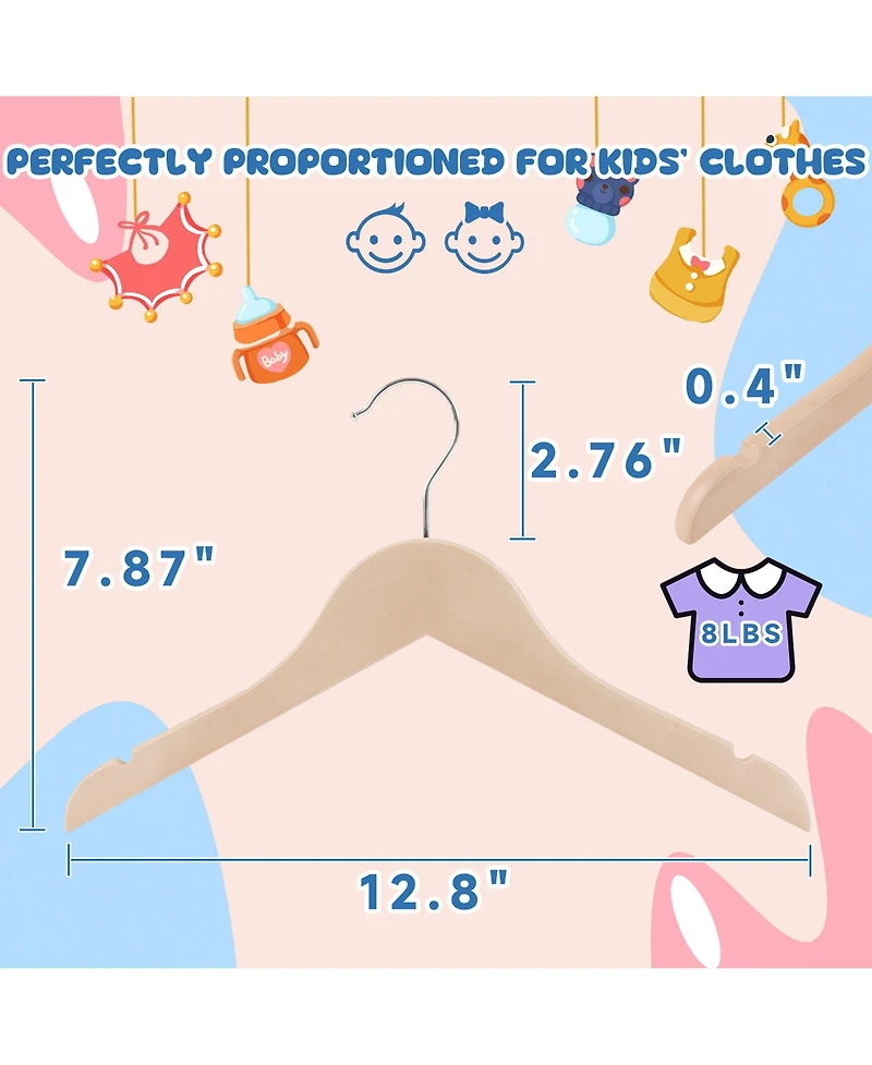 BP4U Kids Wooden Clothes Hangers, Baby Solid Wood Coat Shirt Top Hangers for Toddlers, Children, Youth's Jackets, Dresses, Blouse