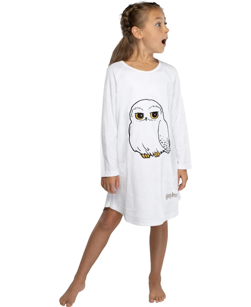 Harry Potter Girls Pajama Hedwig Owl Micro Raschel Fleece Long-Sleeve Hi-Lo Nightgown