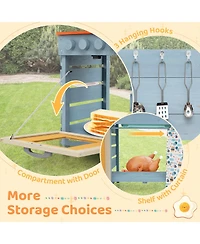 Hongge Wooden Kids Play Kitchen With Circulation Faucet Chalkboard Storage Shelves And Accessories