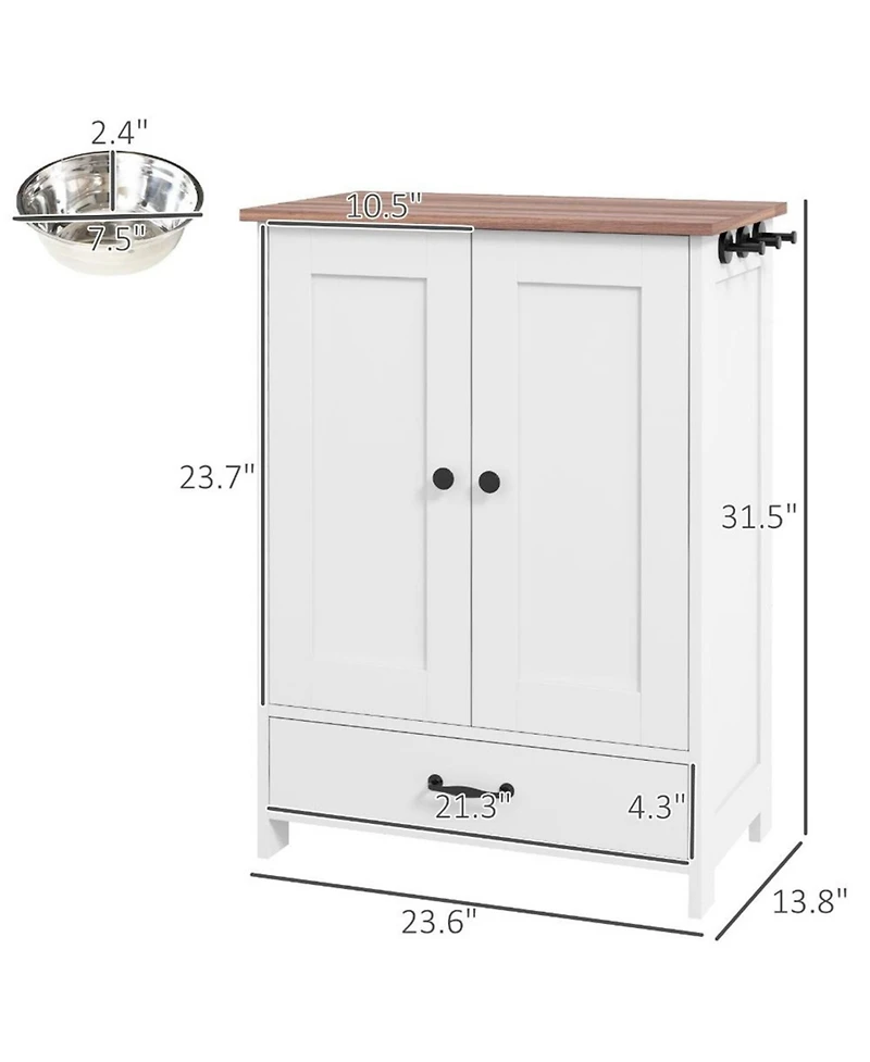 Aostirmotor Dog Bowls Food Storage Cabinet with 2 Doors in White