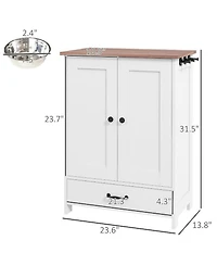 Aostirmotor Dog Bowls Food Storage Cabinet with 2 Doors in White