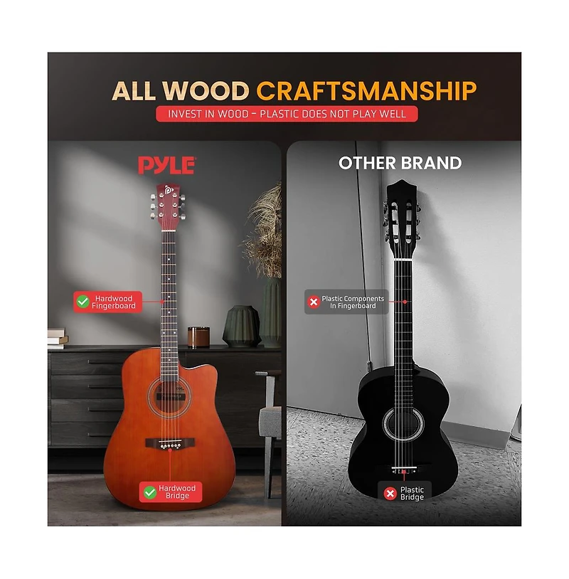 Pyle 41" Full-Size Acoustic Guitar Kit, Cutaway Body with Digital Tuner and Accessory Kit, (Lb