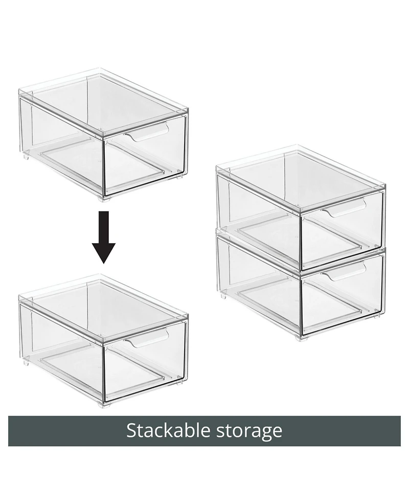mDesign Plastic Stackable Bathroom Storage Organizer with Drawer, 8 Pack, Clear
