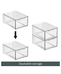 mDesign Plastic Stackable Bathroom Storage Organizer with Drawer, 8 Pack, Clear