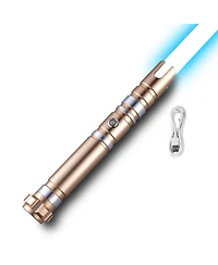 Sugift Gold Light Up Sword with 12 Rgb Colors & Sound, Rechargeable Toy