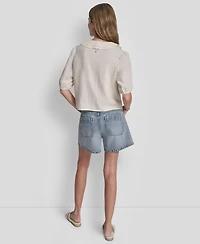 Dkny Jeans Women's V-Neck Short Puff Sleeve Tie-Front Shirt