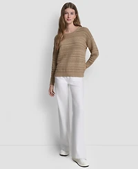 Dkny Jeans Women's Crewneck Long-Sleeve Tipped Pointelle Sweater