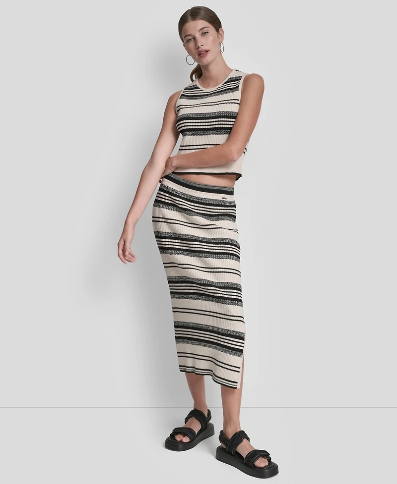 Dkny Jeans Women's Ribbed Stripe Pull-On Midi Skirt