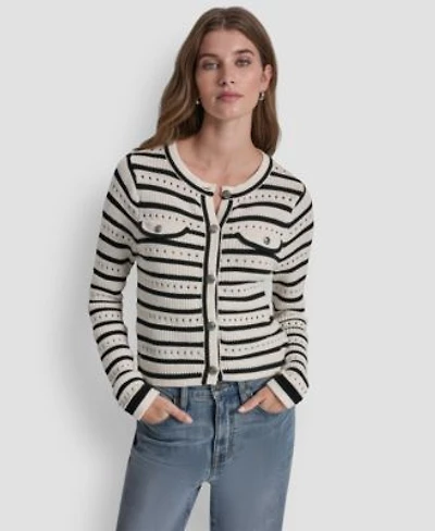 Dkny Jeans Womens Crew Neck Pointelle Sweater