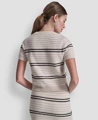 Dkny Jeans Women's Scoop Neck Striped Pointelle Sweater