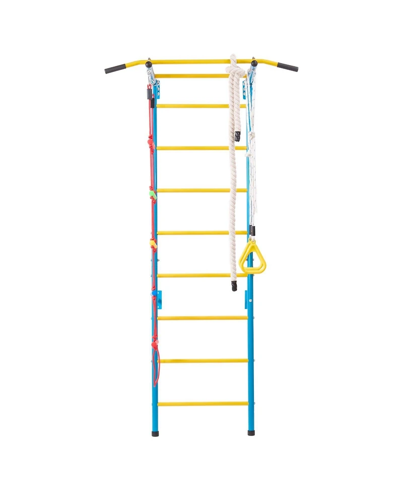 Hongge Indoor Kids Climbing Gym with Pull Up Bar Rings Rope Ladder and Wall Playset