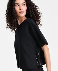 I.n.c. International Concepts Women's Cotton Lace-Up-Hem T-Shirt, Macy's Exclusive