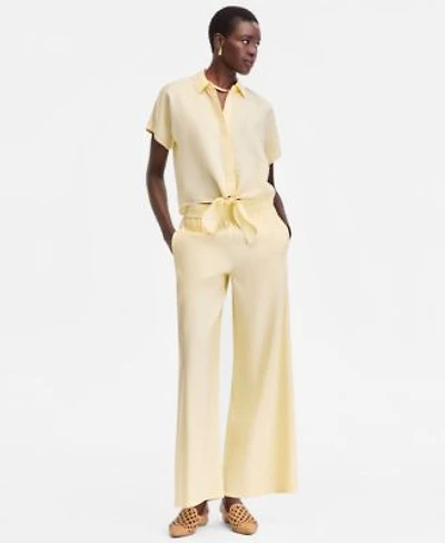 I.N.C. International Concepts Womens Linen Tie Front Blouse Pull On Pants