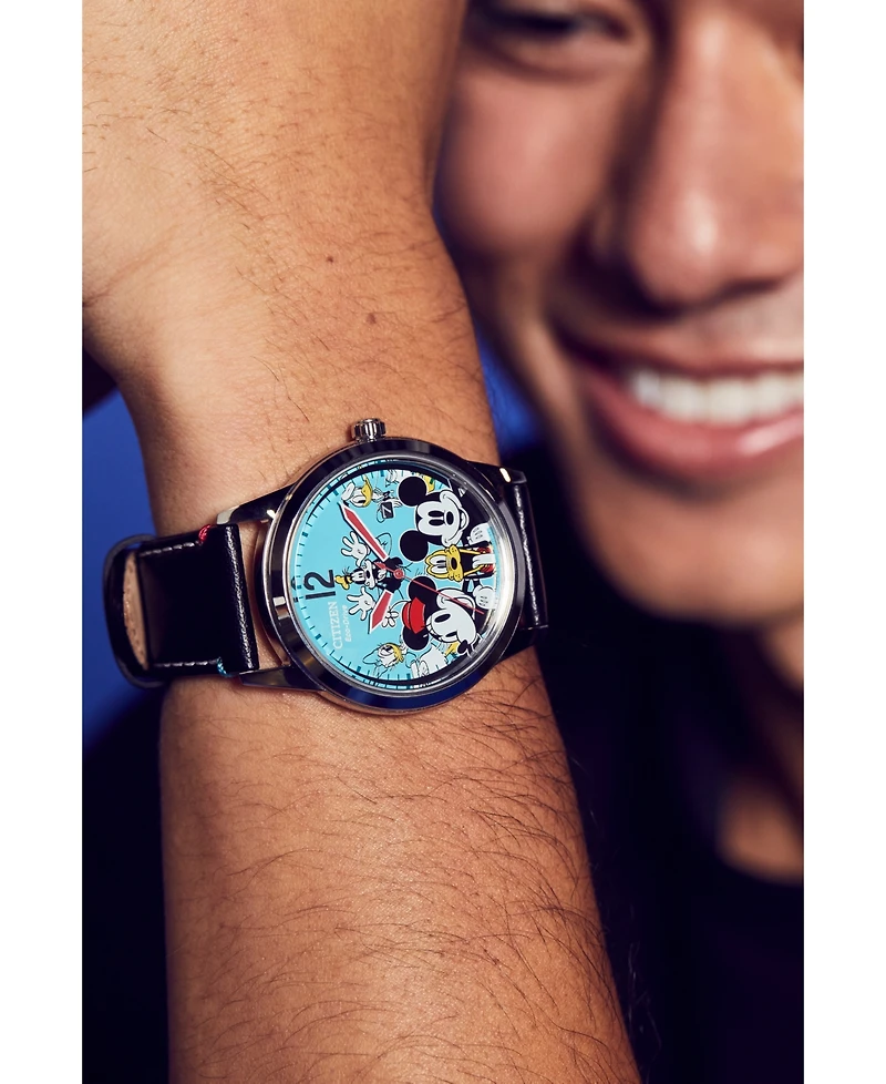 Disney by Citizen Sensational Six Black Leather Strap Watch 40mm