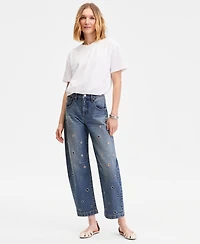 I.n.c. International Concepts Women's High-Rise Grommet Barrel-Leg Jeans, Macy's Exclusive