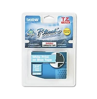 Brother P-Touch TZE545 0.7 in. x 26.2 ft. TZe Standard Adhesive Laminated Labeling Tape - White on Blue