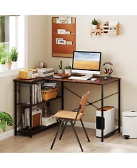Slickblue L-shaped Reversible Corner Desk with Adjustable Storage Shelves