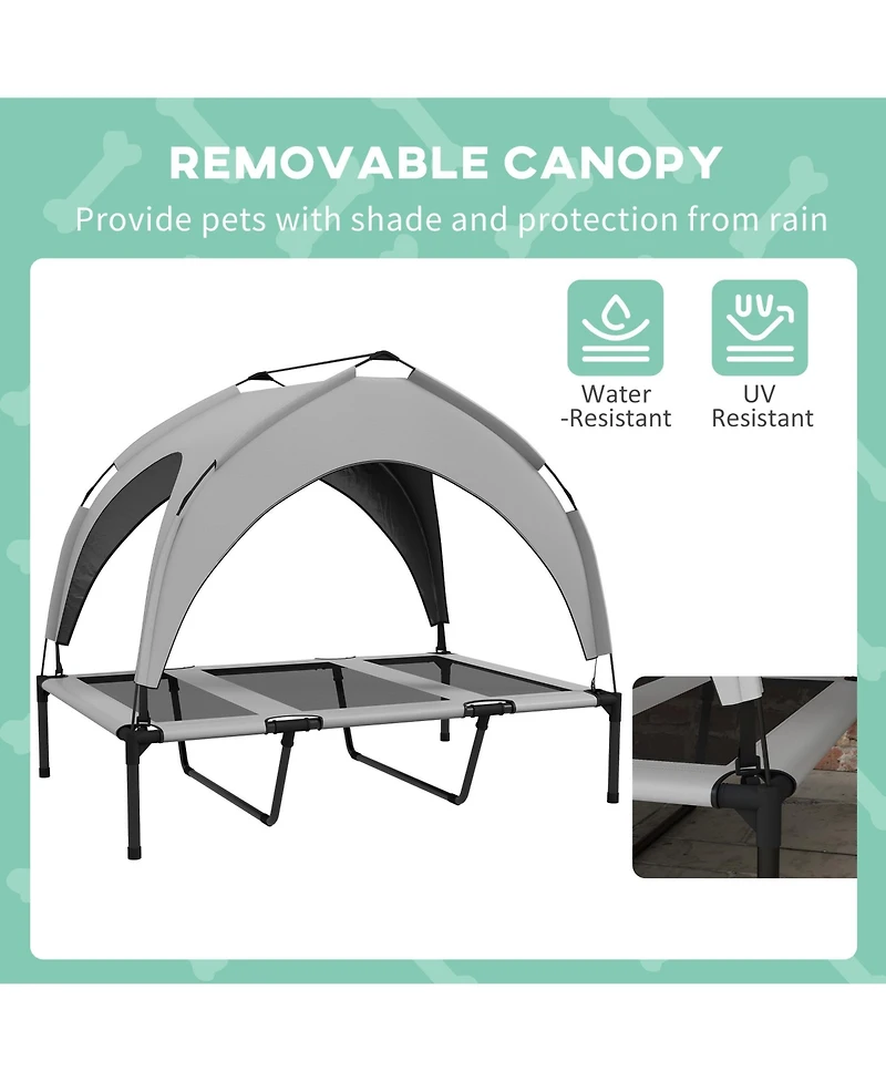 PawHut Elevated Dog Bed with Canopy, Raised Outdoor Pet Bed for Camping