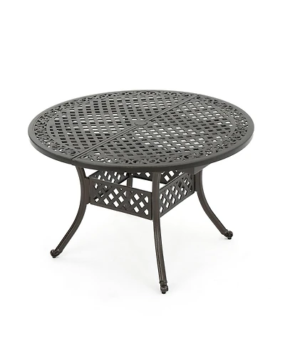 Mondawe Expandable Patio Dining Table, Aluminum Round Outdoor Dining Table with Lattice Design, Hammered Bronze Finish