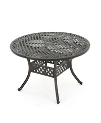 Mondawe Expandable Patio Dining Table, Aluminum Round Outdoor Dining Table with Lattice Design, Hammered Bronze Finish