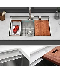 huluwat 33x22x10inch Drop In Kitchen Sink Stainless Steel Workstation Single Bowl 16 Gauge Topmount