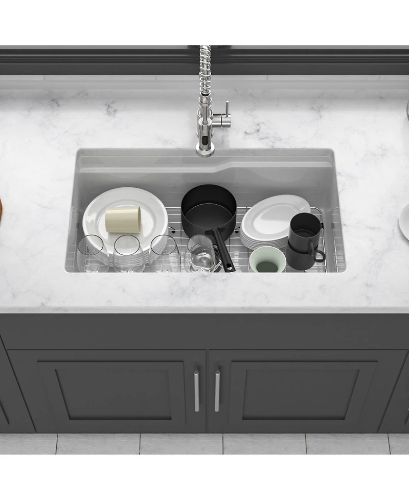 flynama Undermount Workstation Single Bowl Porcelain Fireclay Kitchen Sink Dual Mount White Rectangular Deep Basin