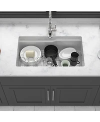 flynama Undermount Workstation Single Bowl Porcelain Fireclay Kitchen Sink Dual Mount White Rectangular Deep Basin