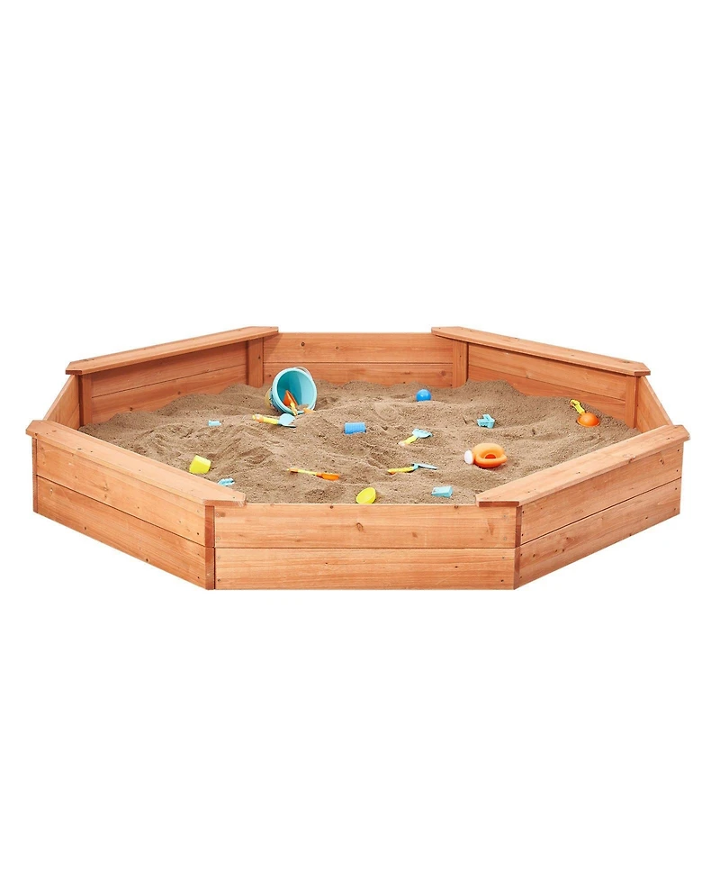 Slickblue Kids Wooden Sand Pit with Cover, 4 Seating and Liner