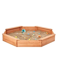 Slickblue Kids Wooden Sand Pit with Cover, 4 Seating and Liner