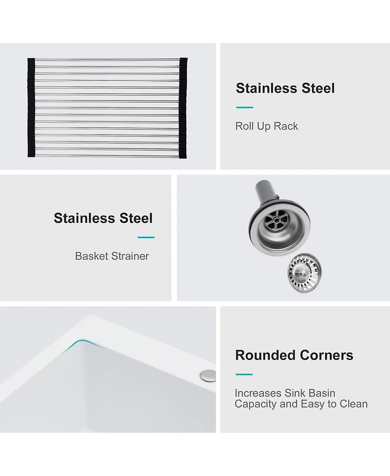 flynama Granite Composite Drop-in Quartz Kitchen Sink with Complete Accessory Set