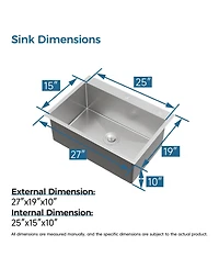 flynama Overmount Single Bowl Dark Gray 304 Stainless Steel Handmade Kitchen Sink with Us Standard Drain and Hook