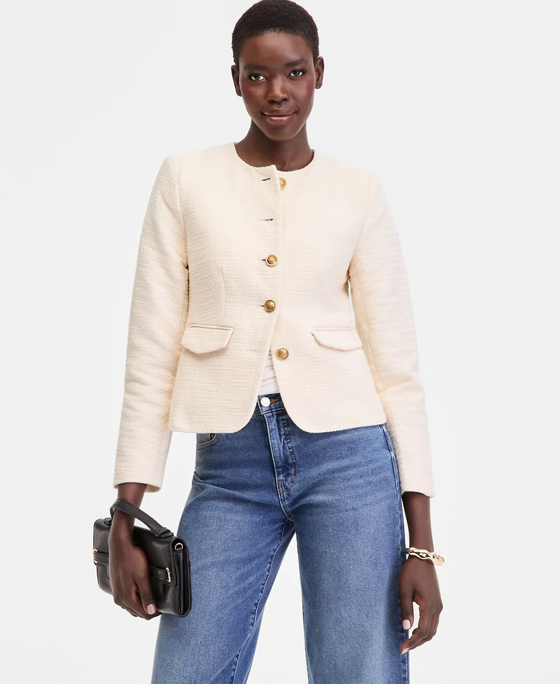 I.n.c. International Concepts Women's Collarless Cotton Tweed Jacket, Macy's Exclusive