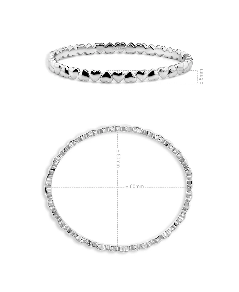 Devata Sweet Heart Eternity Bangle Bracelet in Rhodium Plated Sterling Silver, Size Medium