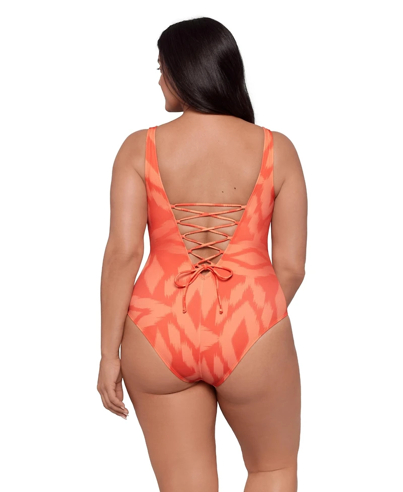 S3 Apparel Women's Sculpting Square-Neck Lace-Up Back One-Piece Swimsuit