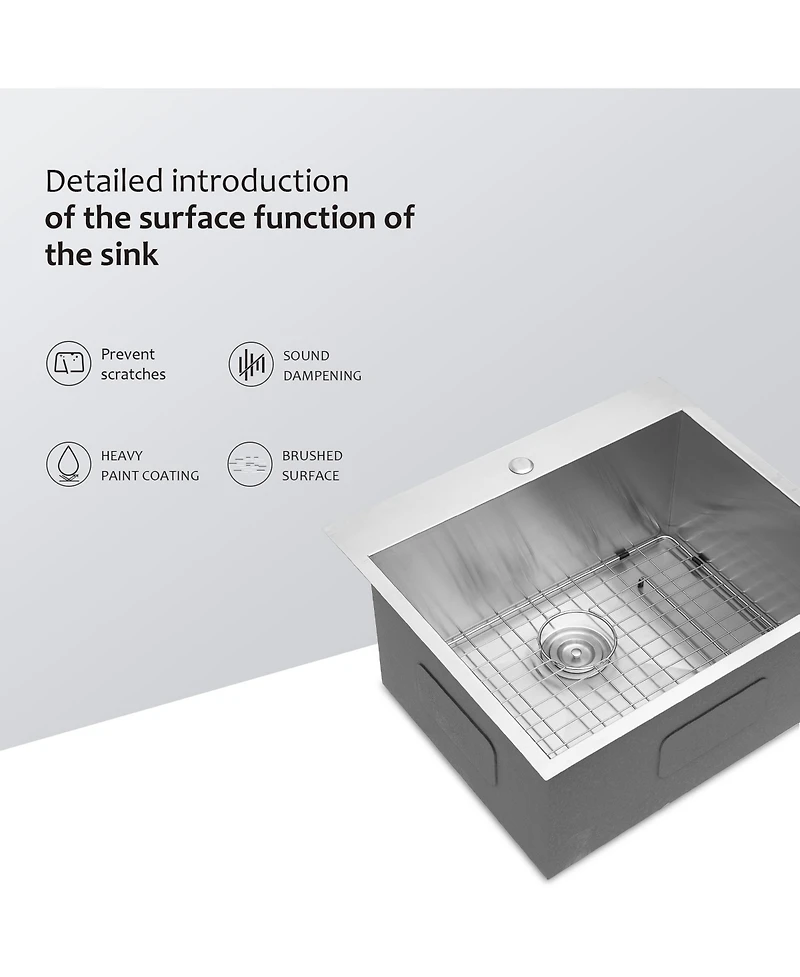 flynama 22x22x12inch Laundry Sink Topmount Stainless Steel Deep Single Bowl Utility Room Sink