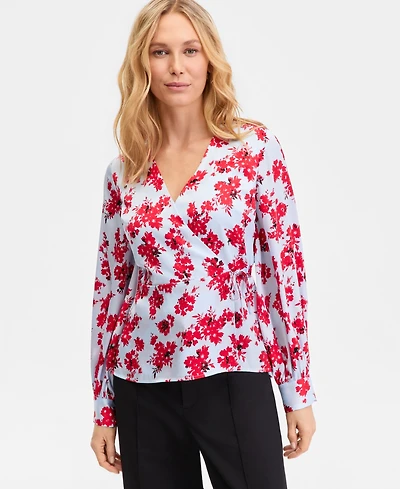 I.n.c. International Concepts Women's Long Sleeve Printed Wrap Blouse, Macy's Exclusive