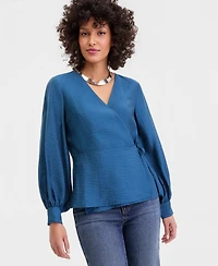 I.n.c. International Concepts Women's Long Sleeve Textured Wrap Blouse, Macy's Exclusive
