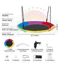 Mecale Tree Swing, 40" Saucer Swing, 750-Lb Capacity, 900D Oxford Seat, Hanging Straps & Adjustable Ropes