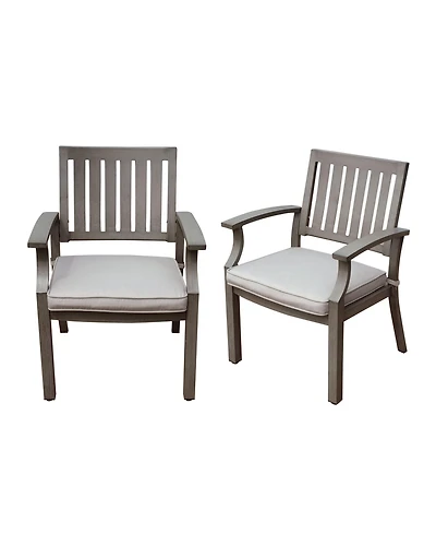 Mondawe Outdoor Modern Aluminum Frame Stationary Dining Chair With Gray Cushioned Seat (Set of 2)