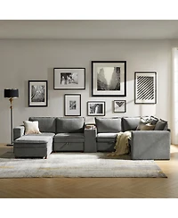 Hulala Home Buelow 144” Modern Storage Sectional Sofa With Charging Station And Middle Compartment