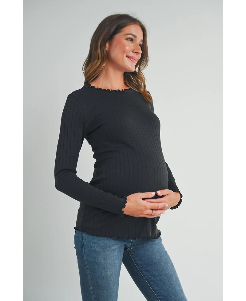 Hello Miz Maternity Long Sleeve Crew Neck Ribbed Top