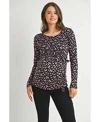 Hello Miz Maternity Long Sleeve Floral Tie Waist Top