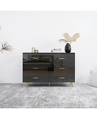 Boyel Living High Glossy 6-Drawer Chest of Drawers with Golden Accents