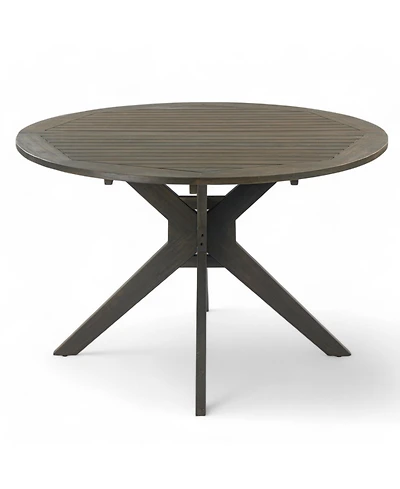 Mondawe 47-in Round Outdoor Dining Table in Gray Acacia Wood with X-Base